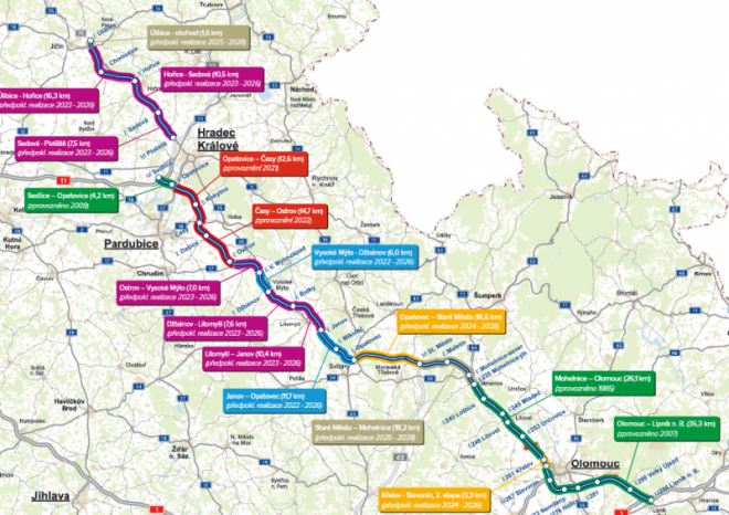 ŘSD nyní v Pardubickém kraji realizuje dva na sebe navazující úseky D35